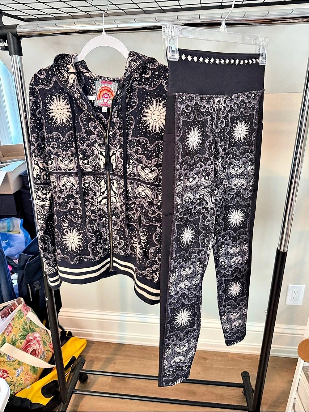 Johnny Was Active Paisley Jacket & Leggings Black XS Like New